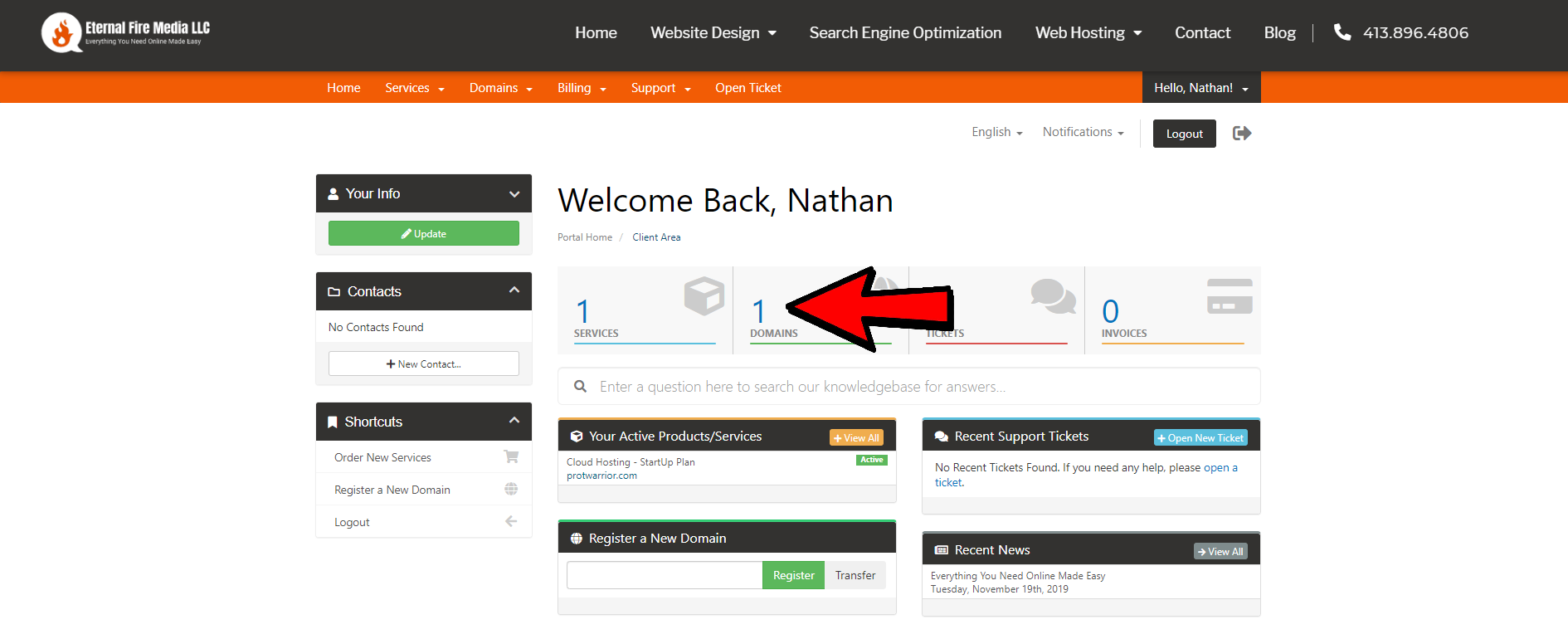 click on the domains tab of your main hosting account page.